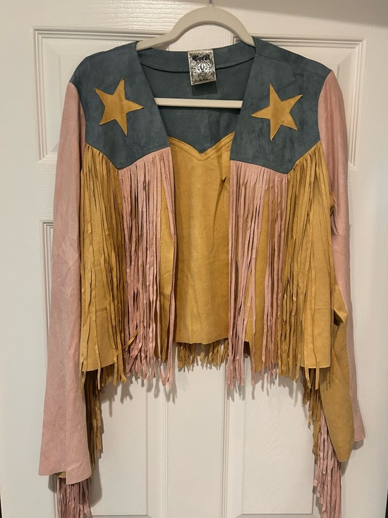 Vocal Jackets & Blazers - Vocal Fringe Suede Western Jacket in Mustard, Pink & Slate
